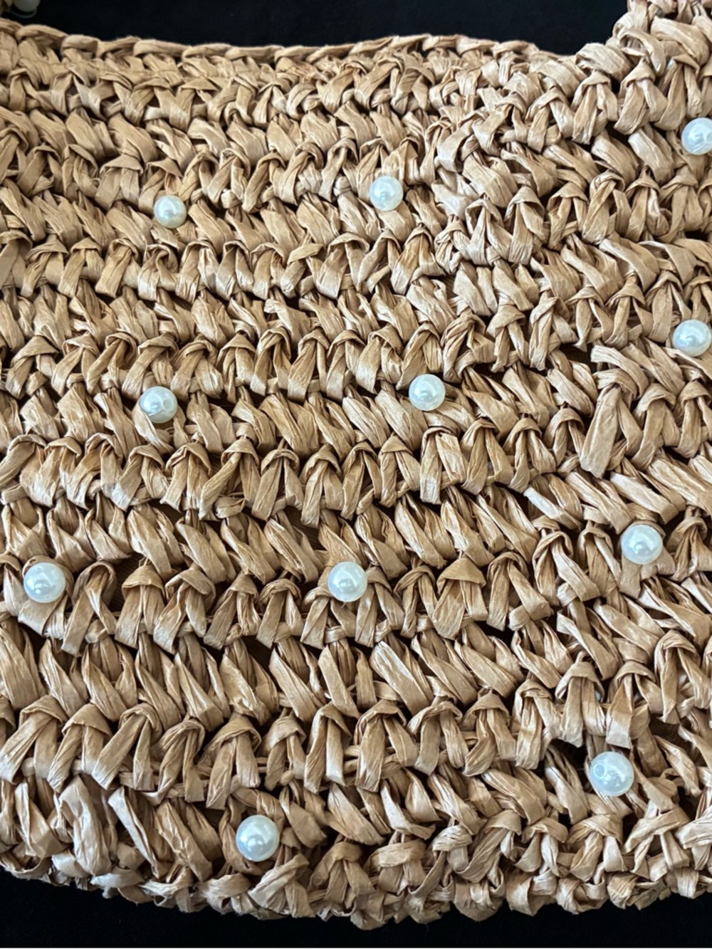 🌹Haute Hippie Tan Woven Pearl-Embellished Straw handbag Hobo - Picture 4 of 8